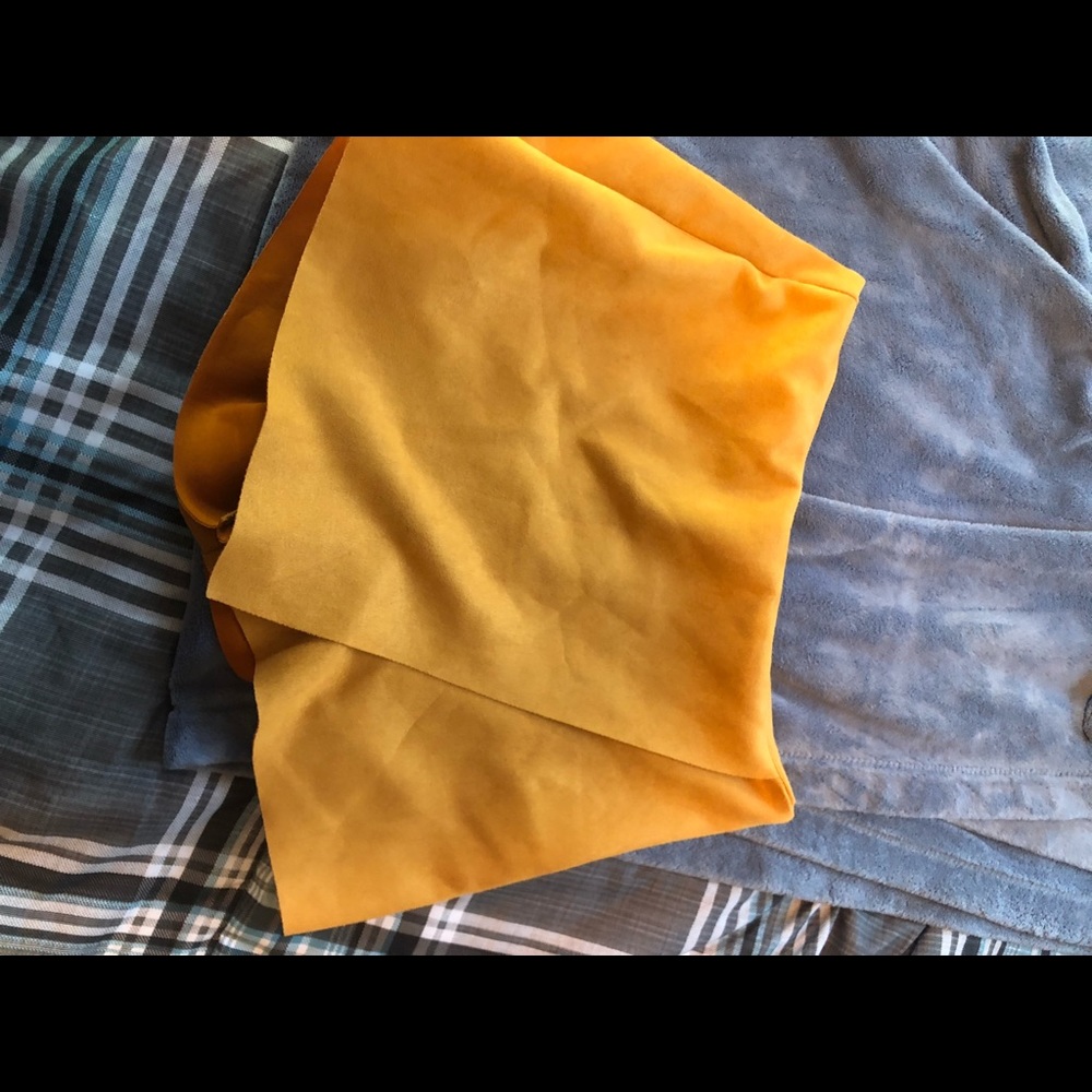 mustard suede asymmetrical skort